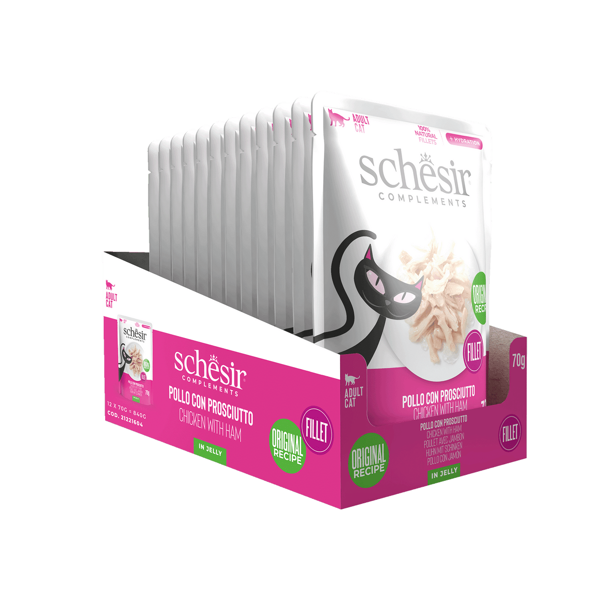 Schesir Nassfutter Katze Huhn mit Schinken, Beutel 70 g – Bild 3