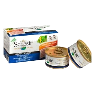Schesir Nassfutter Hund Thunfisch und Wolfsbarsch, 4 × 85 g