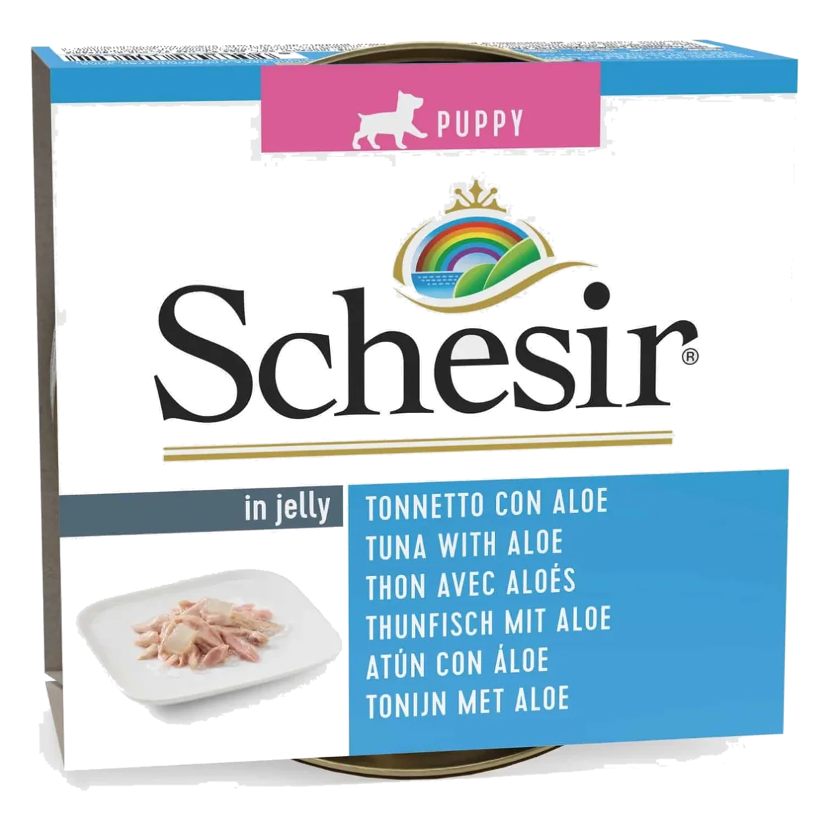 Schesir Puppy Nassfutter Welpe Thunfisch mit Aloe in Gelee, 150 g