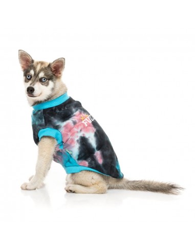 FuzzYard Smiley Tie-rus Hundepullover mit Kapuze, Blau bunt (Größe 1)