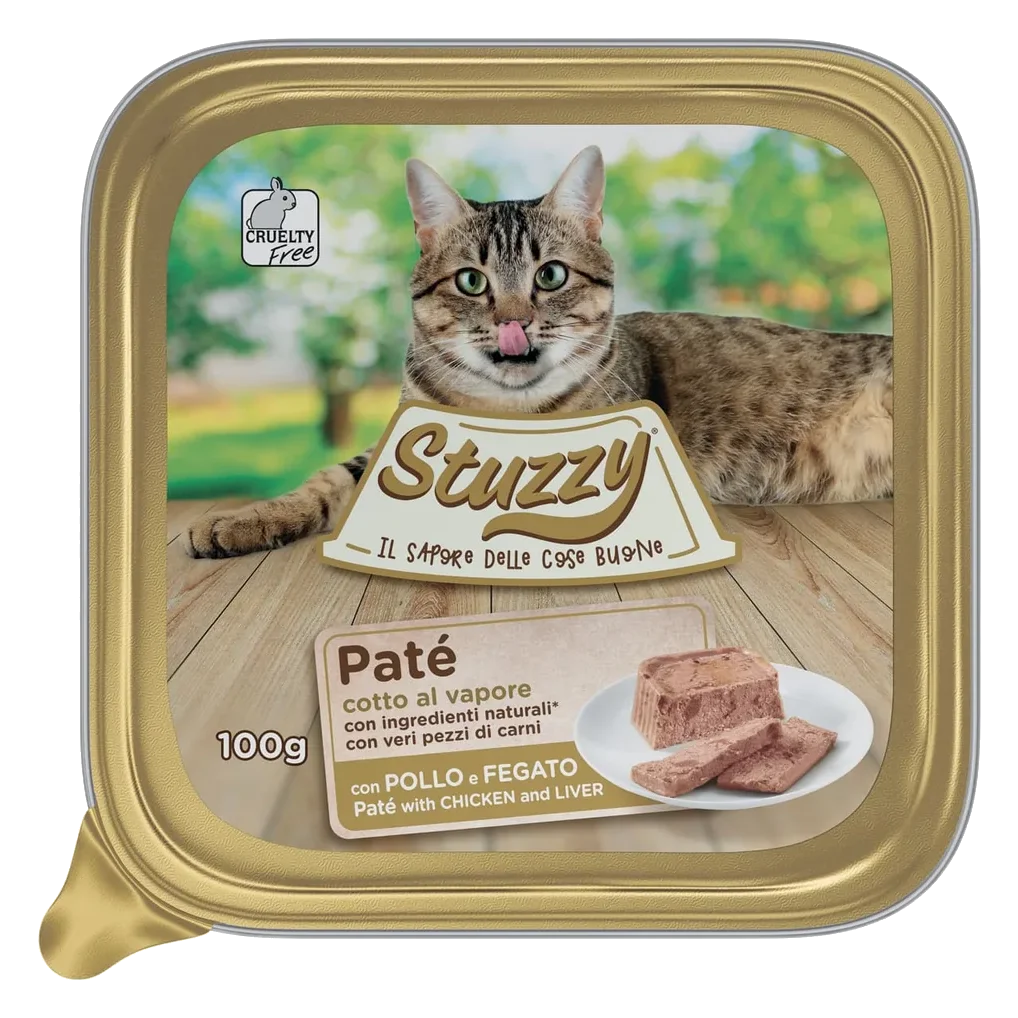 Mister Stuzzy Cat Nassfutter Katze Huhn und Leber, Schale 100 g