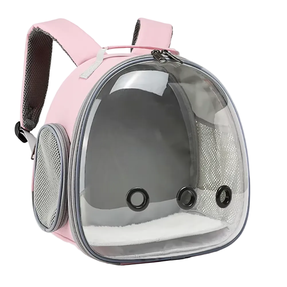 Mochila transportín rosa con ventana transparente para pájaros y pequeños animales