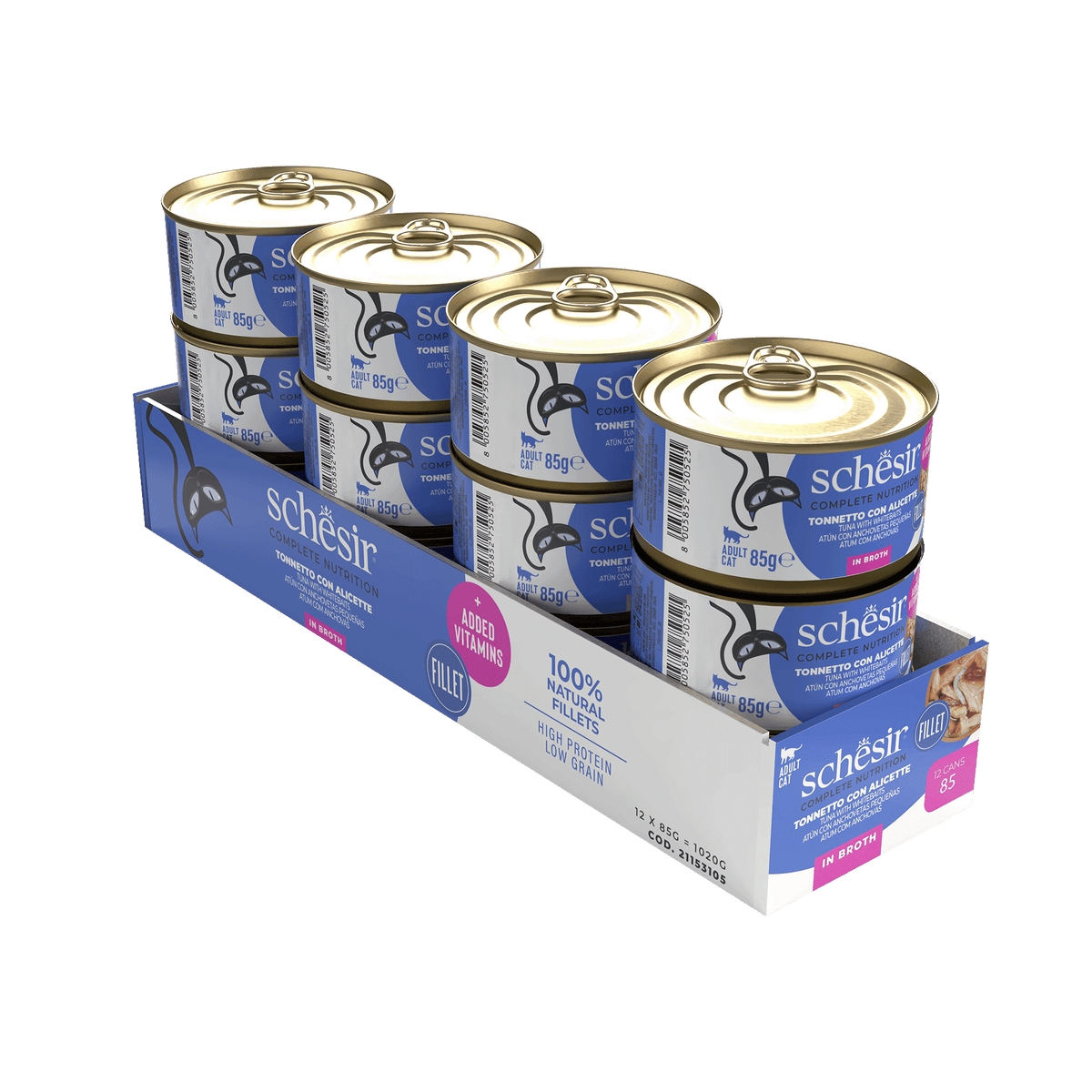 Schesir Nassfutter Katze Thunfisch und Sardellen mit Reis natur, Dose 85 g – Bild 2