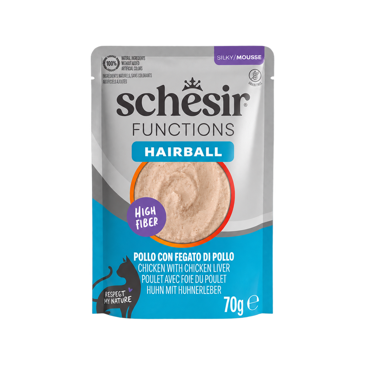 Schesir Functions Hairball Nassfutter Katze Huhn, 70 g