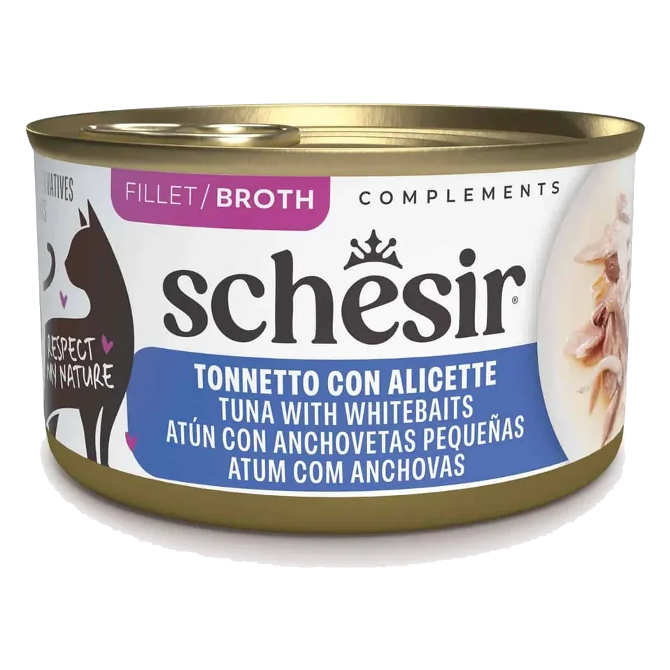 Schesir Nassfutter Katze Thunfisch mit kleinen Sardellen in Brühe, Dose 70 g