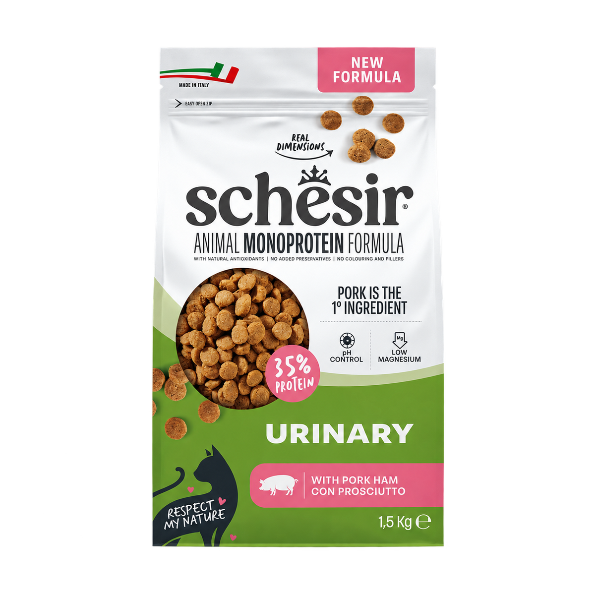 Schesir Animal Monoprotein Urinary Trockenfutter Katze Schinken, 1,5 kg