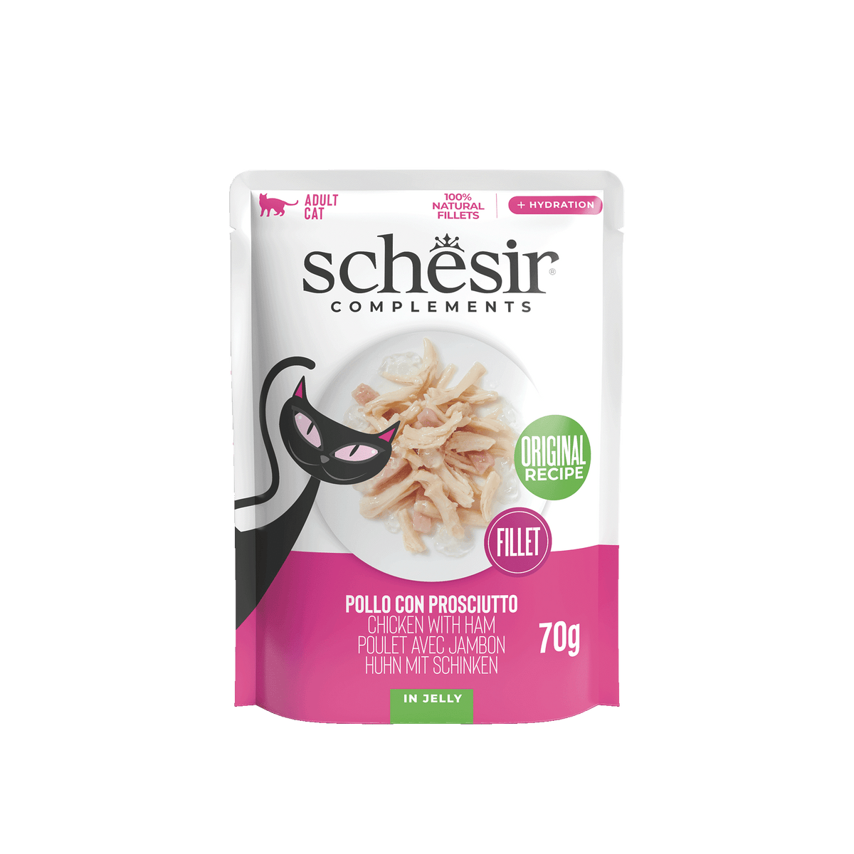 Schesir Nassfutter Katze Huhn mit Schinken, Beutel 70 g
