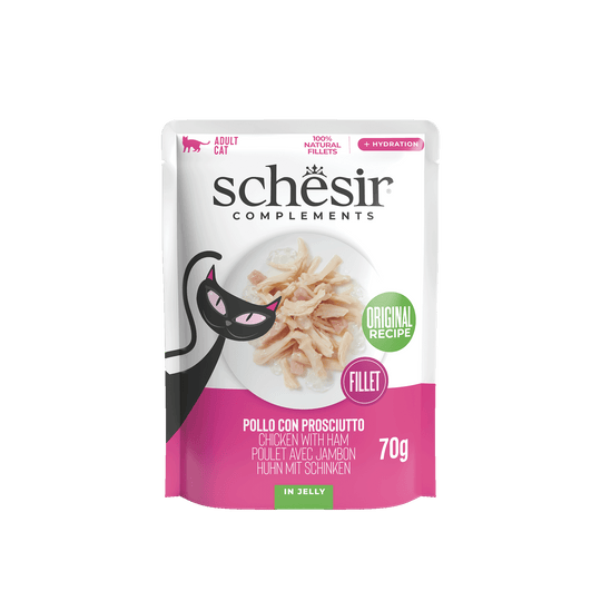 Schesir Nassfutter Katze Huhn mit Schinken, Beutel 70 g