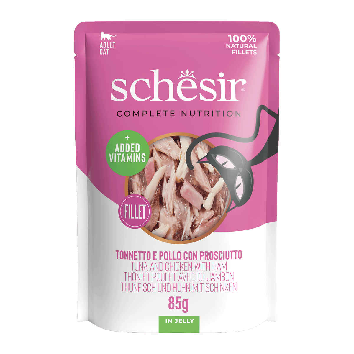 Schesir Nassfutter Katze Thunfisch mit Huhn und Schinken, Beutel 85 g
