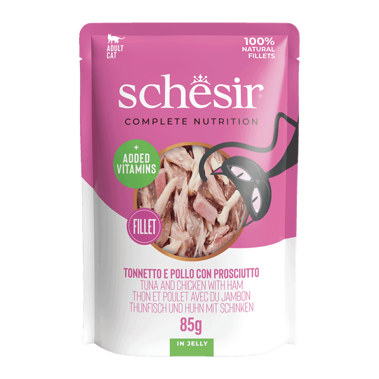 Schesir Nassfutter Katze Thunfisch mit Huhn und Schinken, Beutel 85 g