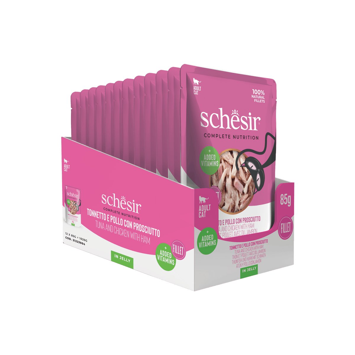 Schesir Nassfutter Katze Thunfisch mit Huhn und Schinken, Beutel 85 g – Bild 3