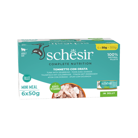 Schesir Nassfutter Katze Thunfisch mit Dorade, 6 × 50 g, Multipack
