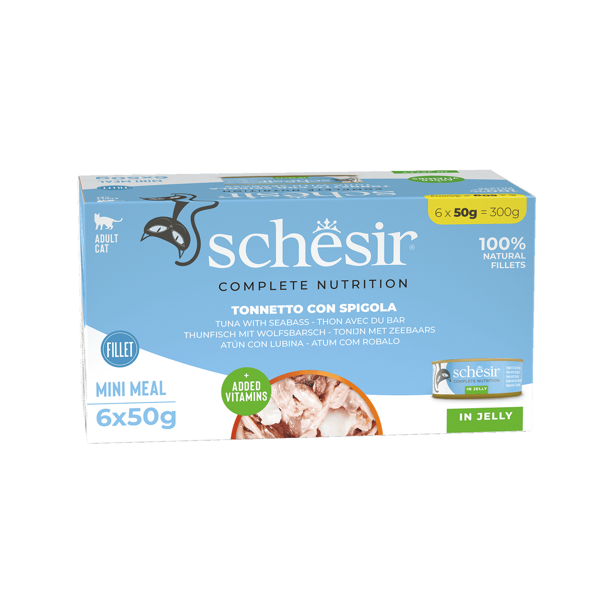 Schesir Nassfutter Katze Thunfisch mit Wolfsbarsch, 6 × 50 g, Multipack