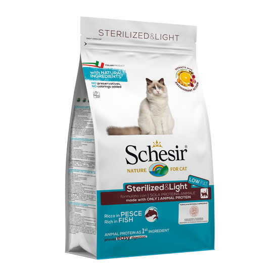 Schesir Sterilised & Light Trockenfutter Katze Fisch, 1,5 kg