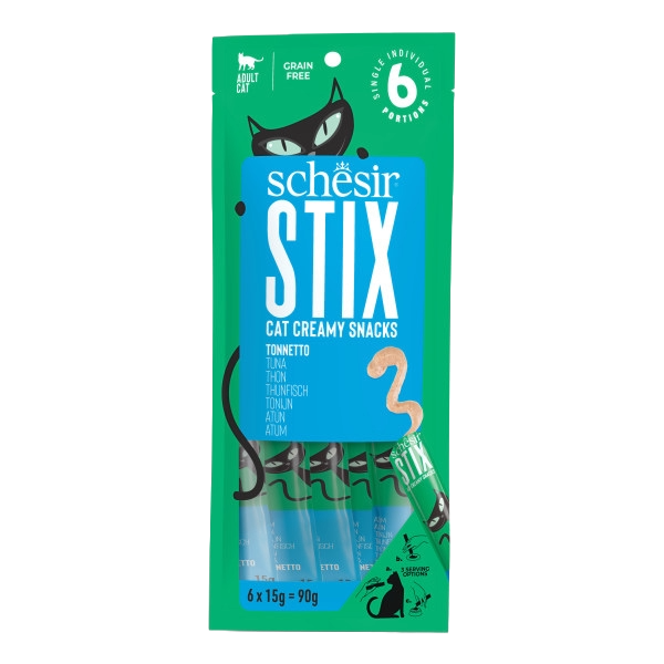 Schesir Snack Stix Cremesnacks Thunfisch für Katzen, 6 × 15 g