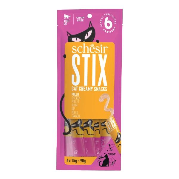 Schesir Snack Stix Cremesnacks Huhn für Katzen, 6 × 15 g