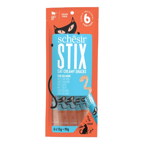Schesir Snack Stix Cremesnacks Lachs für Katzen, 6 × 15 g