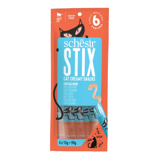 Schesir Snack Stix Cremesnacks Lachs für Katzen, 6 × 15 g
