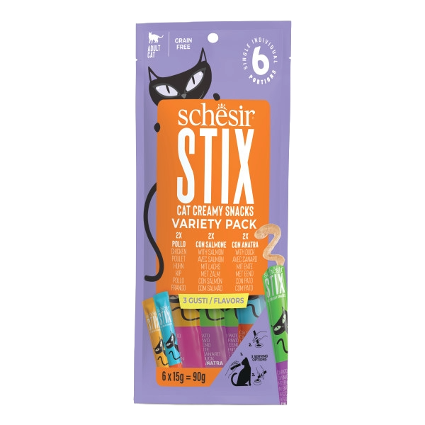 Schesir Snack Stix Cremesnacks für Katzen, sortiert, 6 × 15 g