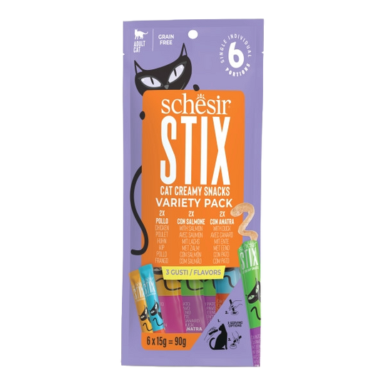 Schesir Snack Stix Cremesnacks für Katzen, sortiert, 6 × 15 g