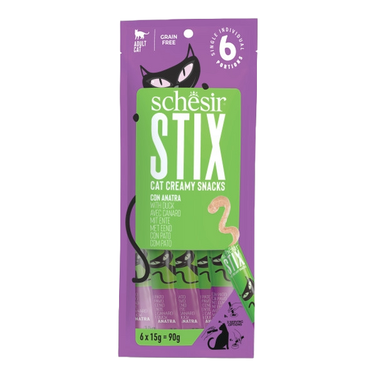 Schesir Snack Stix Cremesnacks Ente für Katzen, 6 × 15 g