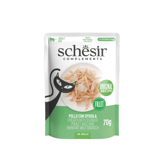 Schesir Nassfutter Katze Hühnerfilets mit Wolfsbarsch, Beutel 70 g