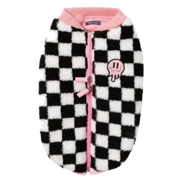 Sherpa-Hundemantel FuzzYard Ollie kariert in Rosa