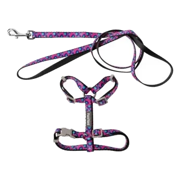 FuzzYard Wild One Bubblegum Katzengeschirr mit Leine
