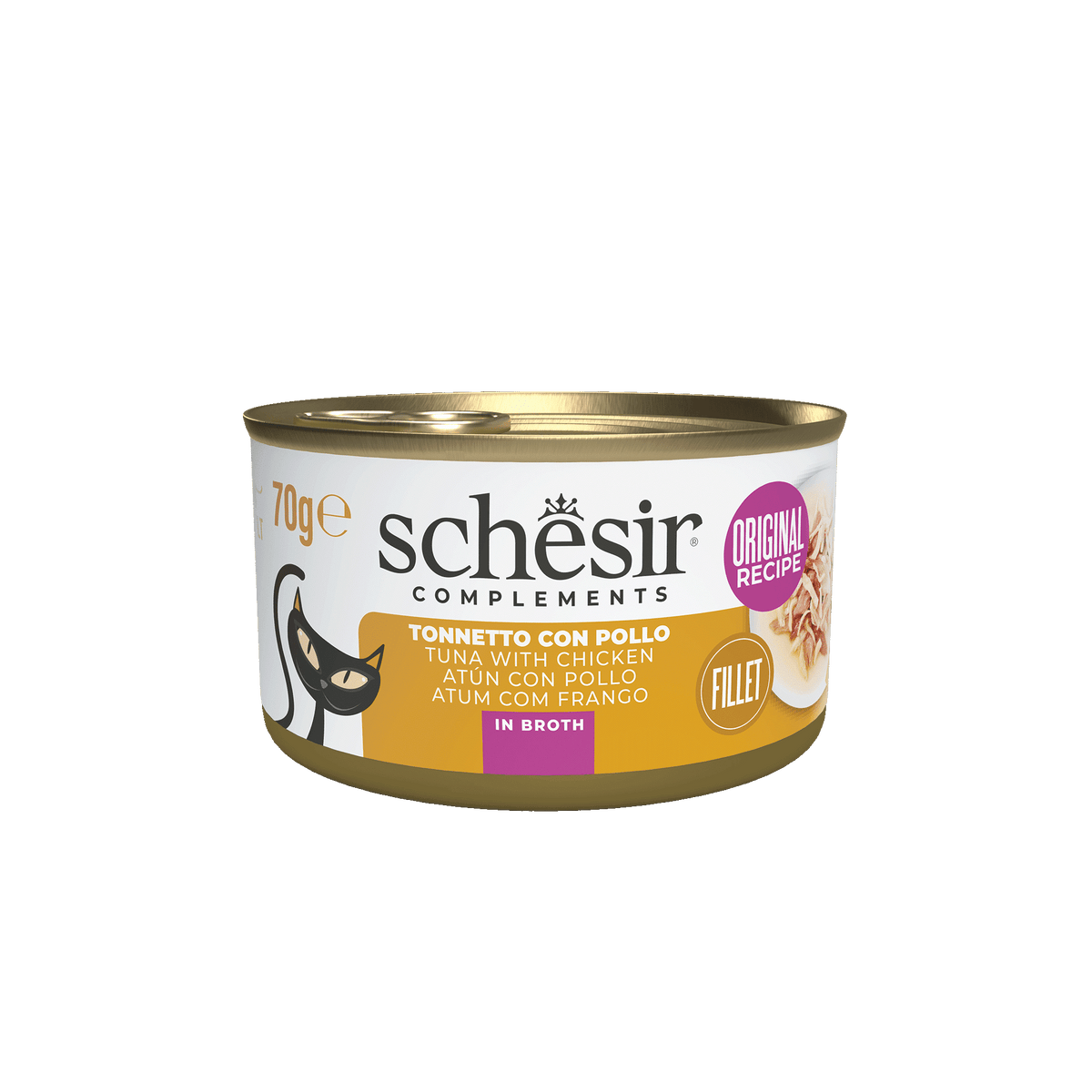 Schesir Nassfutter Katze Thunfisch und Hühnerfilets in Brühe, Dose 70 g