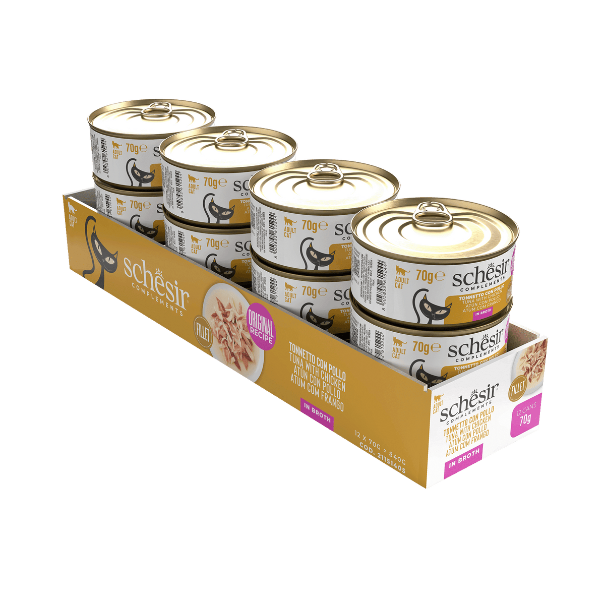 Schesir Nassfutter Katze Thunfisch und Hühnerfilets in Brühe, Dose 70 g – Bild 2