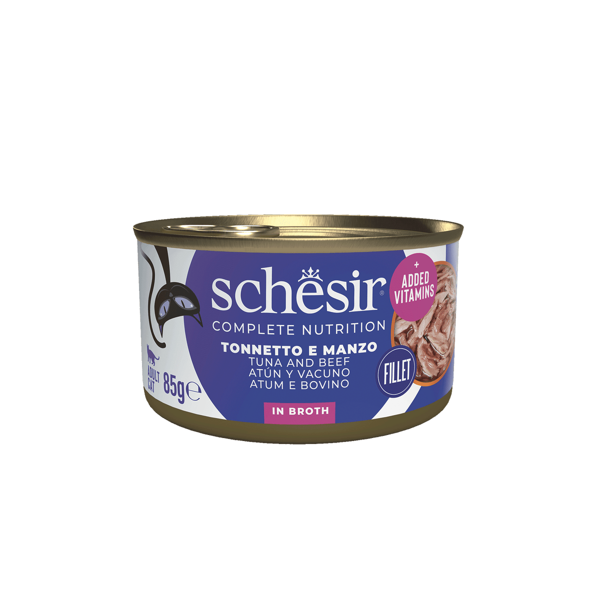 Schesir Nassfutter Katze Thunfisch und Rinderfilets mit Reis natur, Dose 85 g