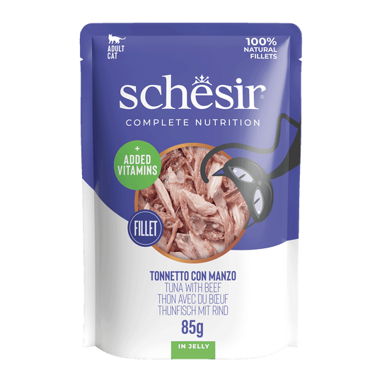 Schesir Nassfutter Katze Thunfisch mit Rind, Beutel 85 g