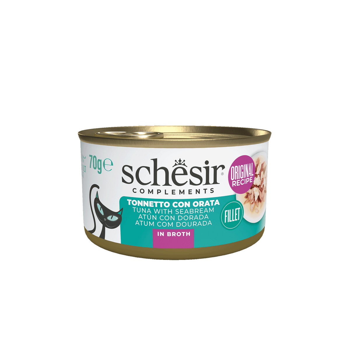 Schesir Nassfutter Katze Thunfisch mit Dorade in Brühe, Dose 70 g