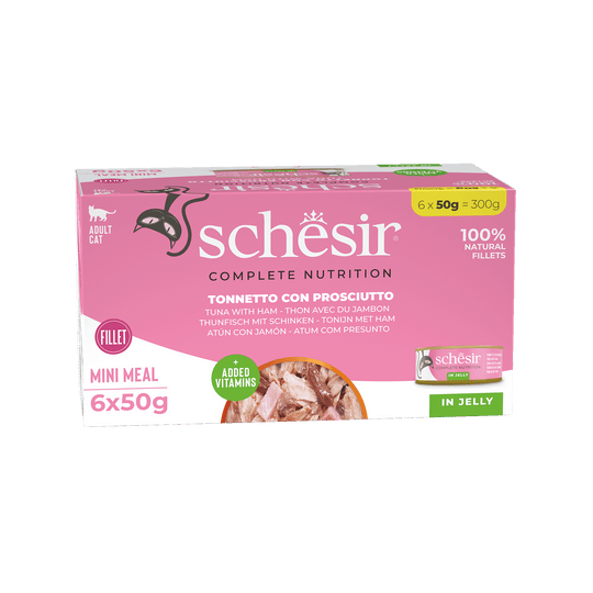 Schesir Nassfutter Katze Thunfisch mit Schinken, 6 × 50 g, Multipack
