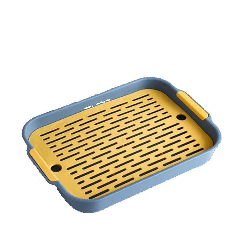 Bandeja higiénica de doble capa con rejilla para conejos y cobayas, azul S (27 x 18 cm)