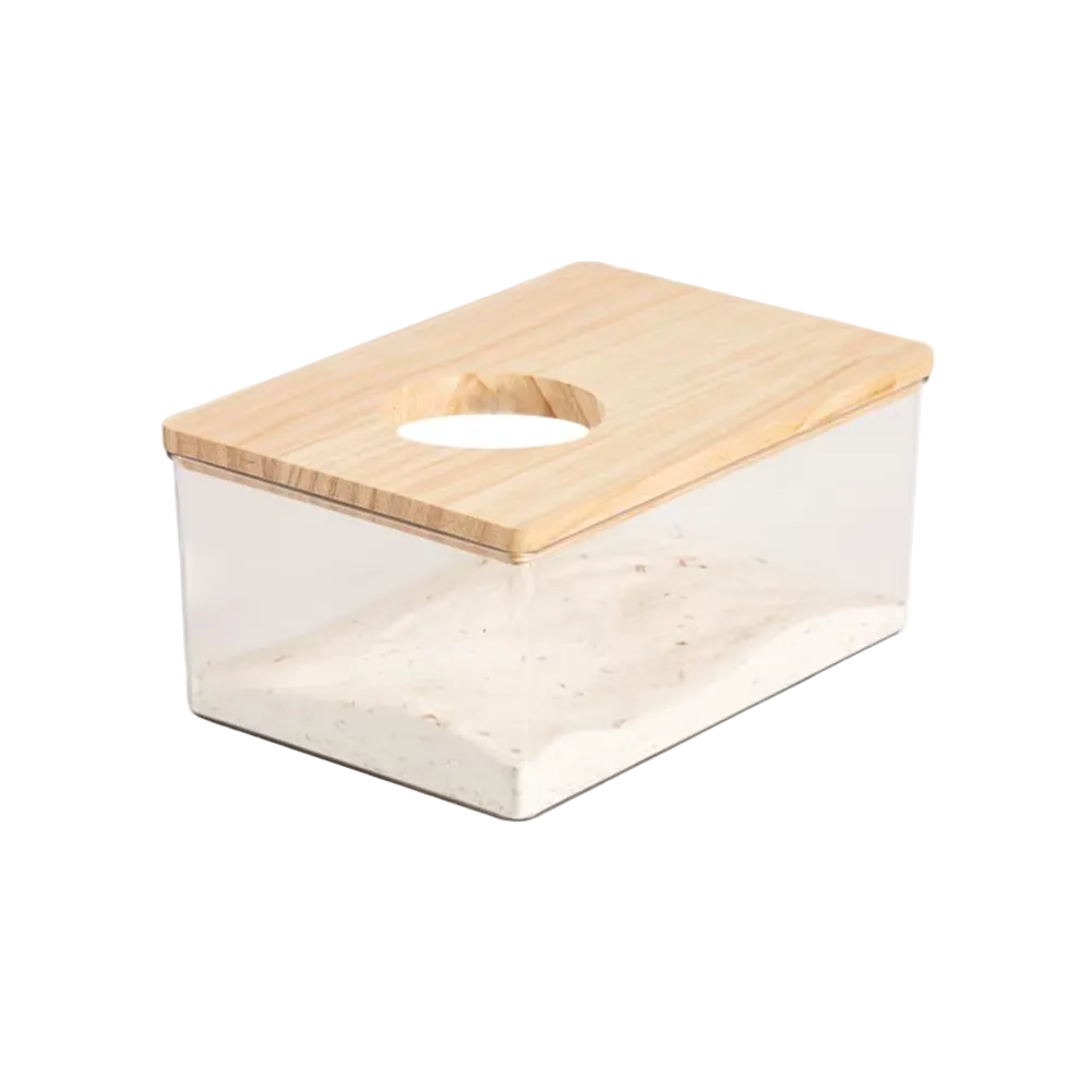 Baño de arena acrílico con tapa de madera para hámster, M