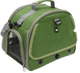 Bolsa de viaje verde para pájaros con bandeja, percha y ventana transparente