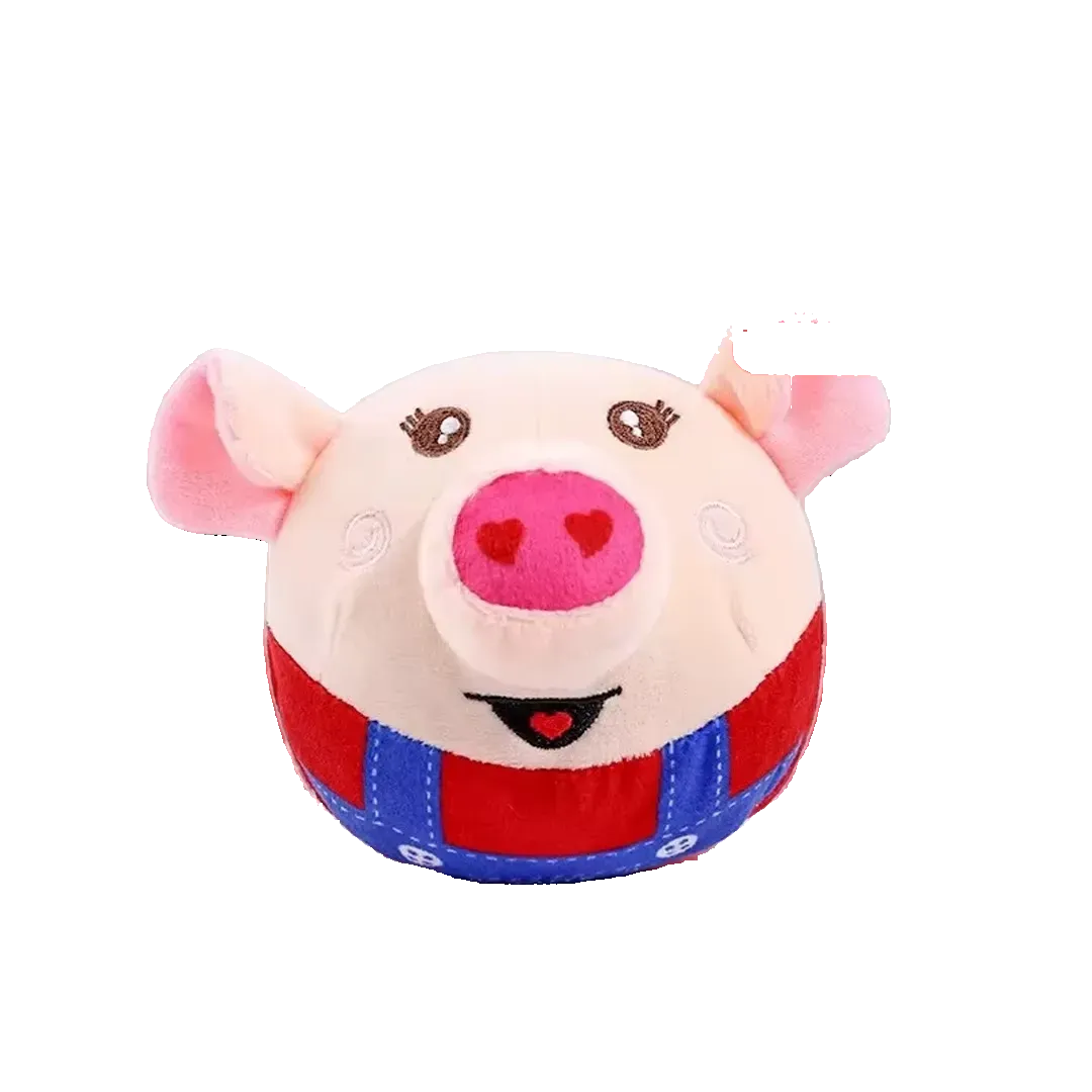 Cerdito de peluche saltarín con sonido para perros, recargable, cerdito rojo