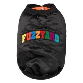 Satin-Bomberjacke für Hunde FuzzYard Frat in Schwarz
