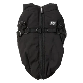Hundejacke mit integriertem Geschirr FuzzYard Flash in Schwarz