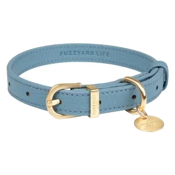 FuzzYard Atelier Hundehalsband aus veganem Leder, French Blue