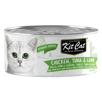 Nassfutter für Katzen Kit Cat Toppers Huhn, Thunfisch & Lamm in Gelee, 80 g