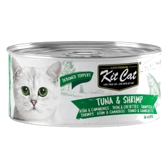 Nassfutter für Katzen Kit Cat Toppers Thunfisch und Garnelen in Gelee 80 g