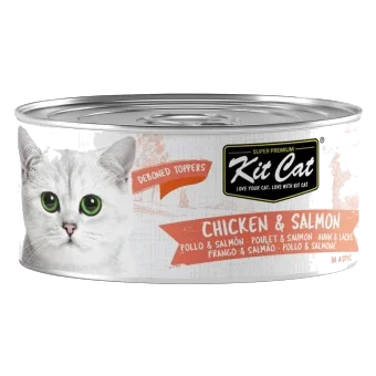 Nassfutter für Katzen Kit Cat Toppers Huhn und Lachs in Gelee 80 g