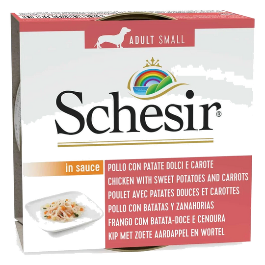 Schesir Nassfutter Hund Huhn, Süßkartoffel, Karotte und Spinat, 85 g