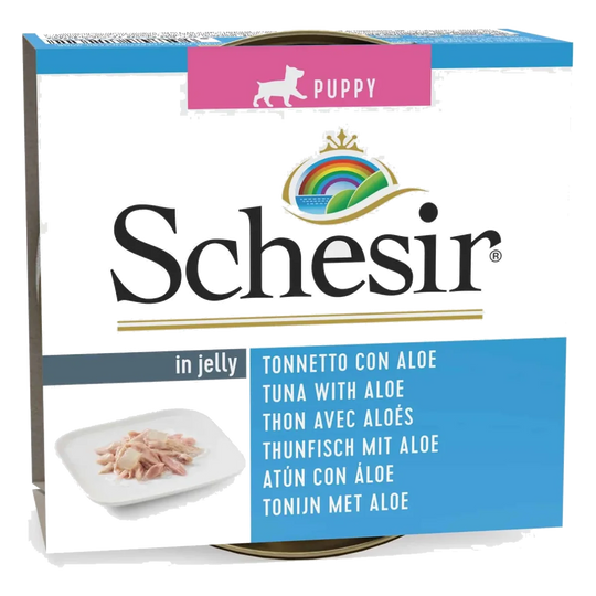 Schesir Puppy Nassfutter Welpe Thunfisch mit Aloe in Gelee, 150 g