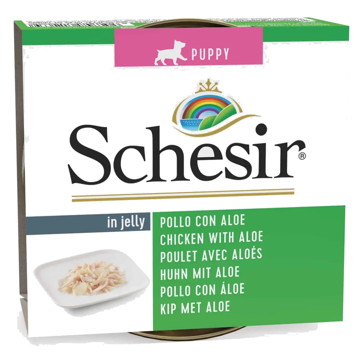 Schesir Puppy Nassfutter Welpe Huhn mit Aloe in Gelee, 150 g