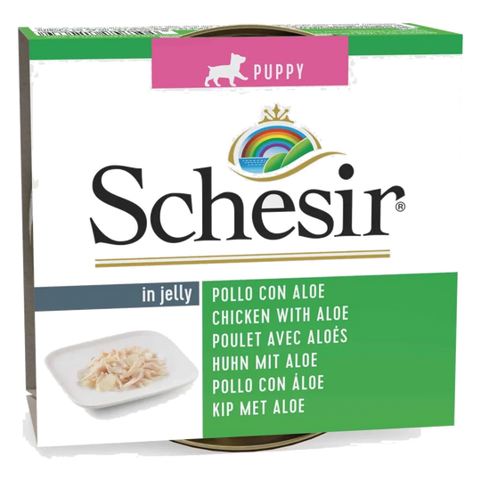 Schesir Puppy Nassfutter Welpe Huhn mit Aloe in Gelee, 150 g