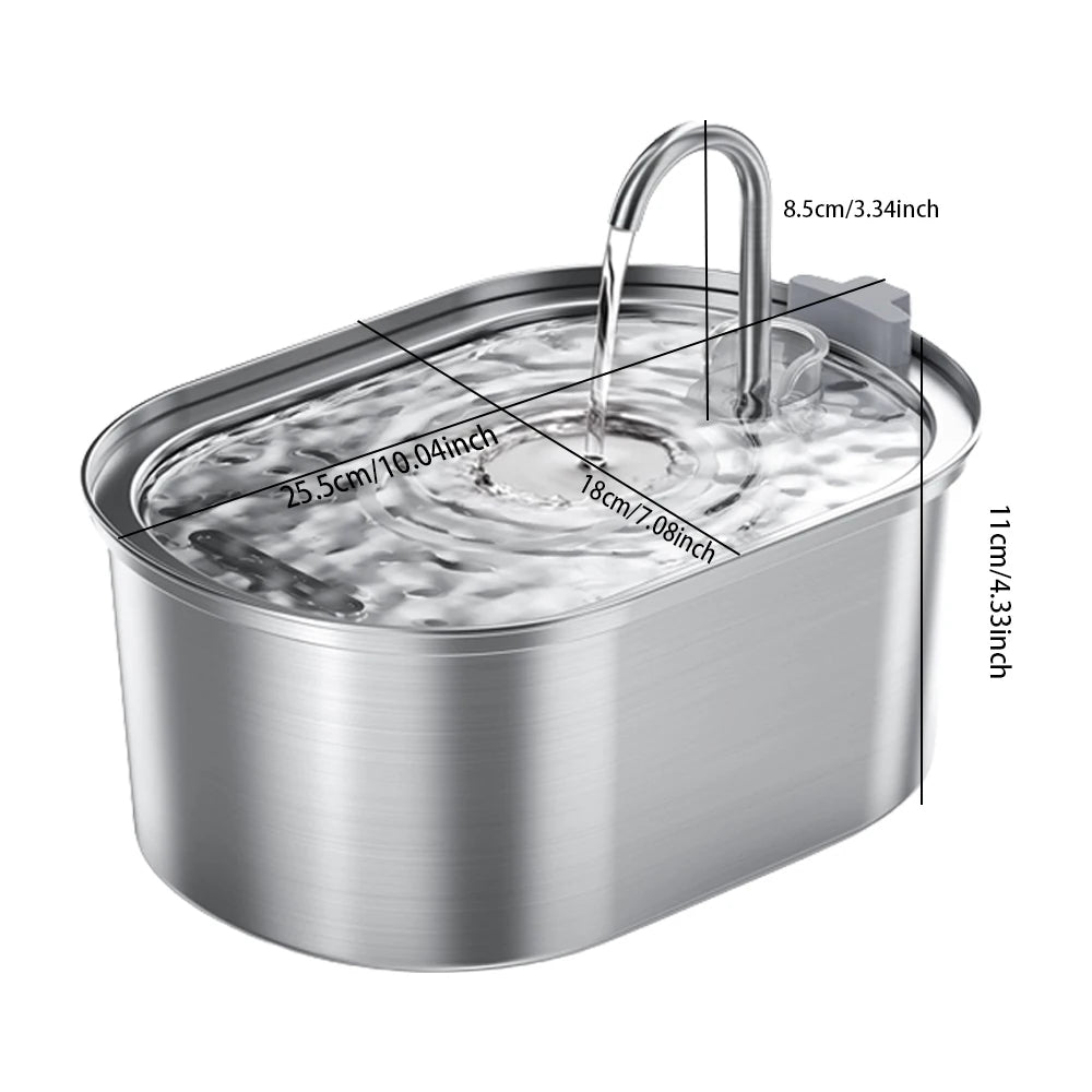 Fuente de agua de acero inoxidable de 2,2 L con grifo para gatos y perros, vista de detalle 2