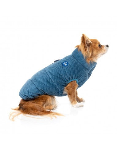 Wattierter Hundemantel FuzzYard Mosman in Jeansblau mit Cordkragen